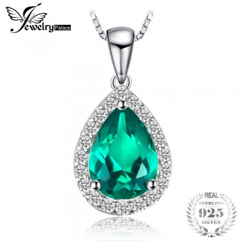 JewelryPalace 0.7ct Water Drop Created Emerald Pendants Genuine 925 Sterling Silver Fashion Fine Jewelry Not Include the Chain