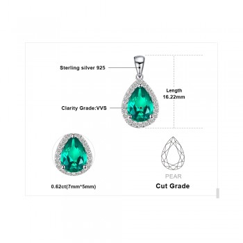 JewelryPalace 0.7ct Water Drop Created Emerald Pendants Genuine 925 Sterling Silver Fashion Fine Jewelry Not Include the Chain
