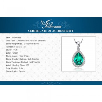 JewelryPalace 0.7ct Water Drop Created Emerald Pendants Genuine 925 Sterling Silver Fashion Fine Jewelry Not Include the Chain