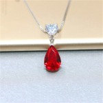 Ruby Gemstone S925 Silver Sterling Pendant Necklace Fine Jewelry Heart amp; Water Drop Bridal Wedding Classic Bijoux No Chain