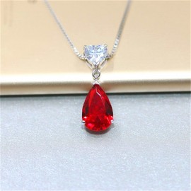 Ruby Gemstone S925 Silver Sterling Pendant Necklace Fine Jewelry Heart amp; Water Drop Bridal Wedding Classic Bijoux No Chain