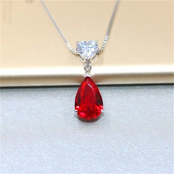 Ruby Gemstone S925 Silver Sterling Pendant Necklace Fine Jewelry Heart amp; Water Drop Bridal Wedding Classic Bijoux No Chain