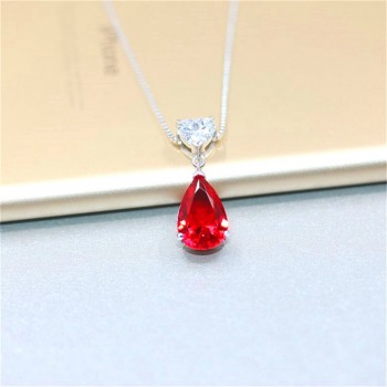 Ruby Gemstone S925 Silver Sterling Pendant Necklace Fine Jewelry Heart amp; Water Drop Bridal Wedding Classic Bijoux No Chain