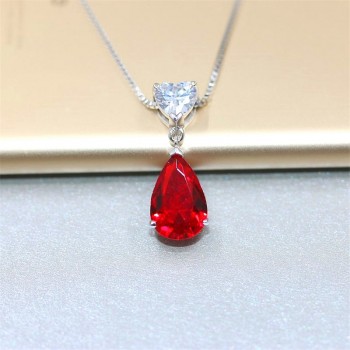 Ruby Gemstone S925 Silver Sterling Pendant Necklace Fine Jewelry Heart amp; Water Drop Bridal Wedding Classic Bijoux No Chain