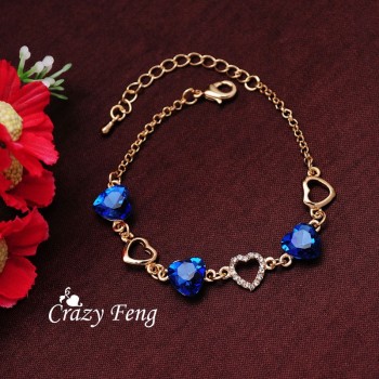 Free shipping Fashion Charm Bracelet Gold Color Chain Link Crystal Chain Heart Lover Bracelets Bangles For Women Jewelry Gift