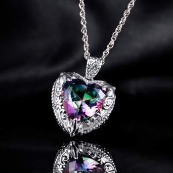 Szjinao Vintage viking Charms Heart Shape Love 925 Sterling-Silver-Jewelry Rainbow Topaz Necklaces amp; Pendant For Women Gift