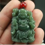 Natural Hand-carved Chinese Hetian Jade Pendant - Green Jade Carved Buddha Lucky Amulet Pendants Necklace