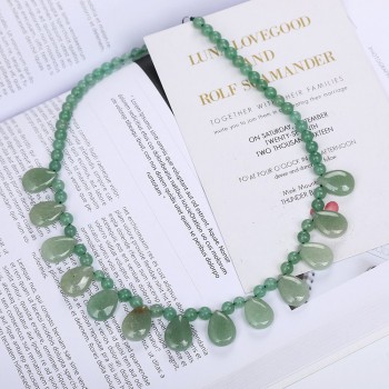 AAA Original Natural Stone Emerald Aventurine Jade Water Drop Necklace Bead Chain Women Jewelry Healing Crystal Choker Necklace