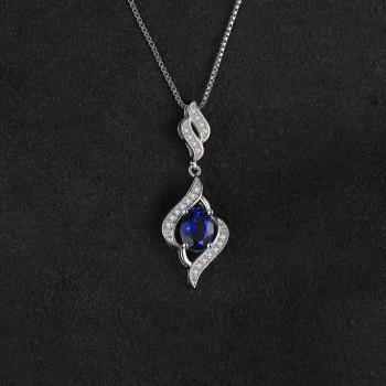 JewelryPalace Elegant 1.95ct Created Blue Sapphire 925 Sterling Silver Pendant Necklace Wedding Fine Jewelry Not Include A Chain