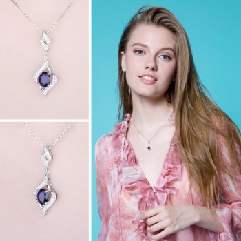 JewelryPalace Elegant 1.95ct Created Blue Sapphire 925 Sterling Silver Pendant Necklace Wedding Fine Jewelry Not Include A Chain