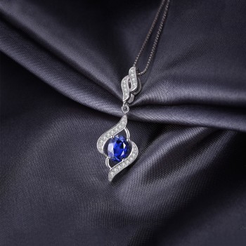 JewelryPalace Elegant 1.95ct Created Blue Sapphire 925 Sterling Silver Pendant Necklace Wedding Fine Jewelry Not Include A Chain