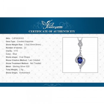 JewelryPalace Elegant 1.95ct Created Blue Sapphire 925 Sterling Silver Pendant Necklace Wedding Fine Jewelry Not Include A Chain