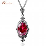 Women Fashion Retro Necklace Pendant Jewelry Lab Ruby Stone Classic Necklace Real 925 Sterling Silver Austrian Crystal Pendant
