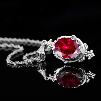 Women Fashion Retro Necklace Pendant Jewelry Lab Ruby Stone Classic Necklace Real 925 Sterling Silver Austrian Crystal Pendant