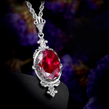 Women Fashion Retro Necklace Pendant Jewelry Lab Ruby Stone Classic Necklace Real 925 Sterling Silver Austrian Crystal Pendant