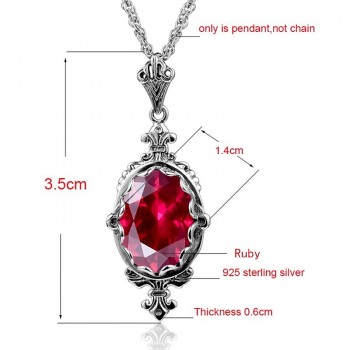 Women Fashion Retro Necklace Pendant Jewelry Lab Ruby Stone Classic Necklace Real 925 Sterling Silver Austrian Crystal Pendant