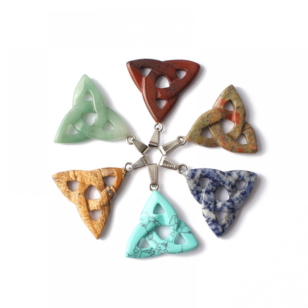 Natural Gemstone Necklace Pendant 34mm Triangle Pendant Turquoise Jasper Agate Stone Charms Jewelry
