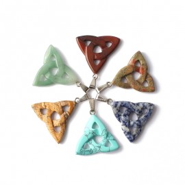 Natural Gemstone Necklace Pendant 34mm Triangle Pendant Turquoise Jasper Agate Stone Charms Jewelry