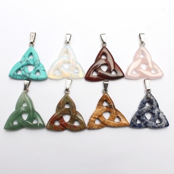 Natural Gemstone Necklace Pendant 34mm Triangle Pendant Turquoise Jasper Agate Stone Charms Jewelry