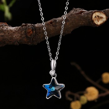CADEINAMA 100% 925 Sterling Silver Pendant Necklace Star Austrian Crystal Charms Choker Neckalce Women Girls Jewelry For Office