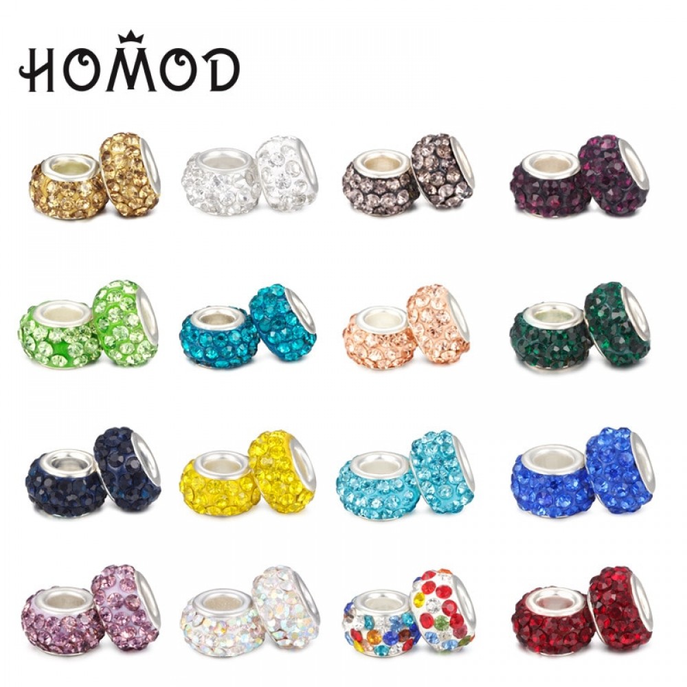 HOMOD Fashion 19 Colors DIY Resin Rhinestones Beads Fits Pandora Charms Bracelets Necklaces European Beads jewelry making