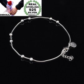 OMHXZJ Wholesale Personality Fashion OL Woman Girl Party Wedding Gift Silver Round Beads Chain 925 Sterling Silver Bracelet BR25