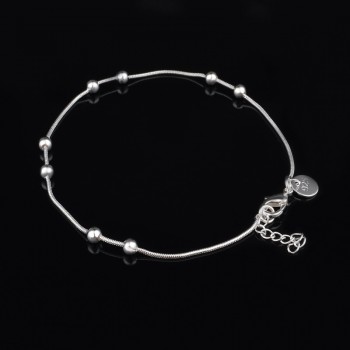 OMHXZJ Wholesale Personality Fashion OL Woman Girl Party Wedding Gift Silver Round Beads Chain 925 Sterling Silver Bracelet BR25