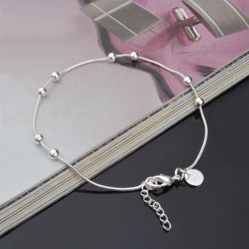 OMHXZJ Wholesale Personality Fashion OL Woman Girl Party Wedding Gift Silver Round Beads Chain 925 Sterling Silver Bracelet BR25