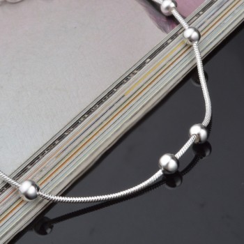 OMHXZJ Wholesale Personality Fashion OL Woman Girl Party Wedding Gift Silver Round Beads Chain 925 Sterling Silver Bracelet BR25