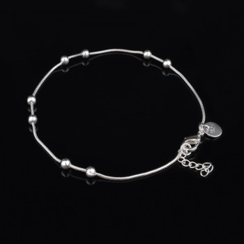 OMHXZJ Wholesale Personality Fashion OL Woman Girl Party Wedding Gift Silver Round Beads Chain 925 Sterling Silver Bracelet BR25