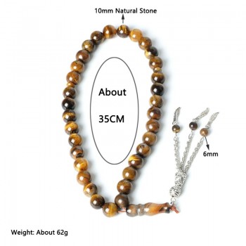 Wholesale Islamic Muslim Prayer Tiger Eye Rosarys Agate Rosary 33pcs Tesbih 10mm Beads Silver Tassel Charms Bracelet Party Gifts