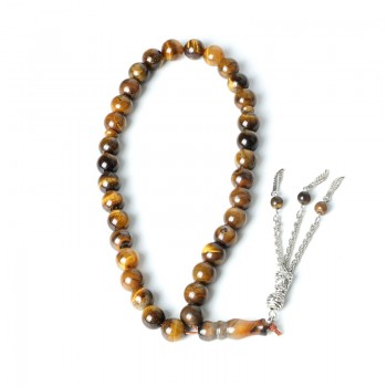 Wholesale Islamic Muslim Prayer Tiger Eye Rosarys Agate Rosary 33pcs Tesbih 10mm Beads Silver Tassel Charms Bracelet Party Gifts