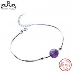 Rinntin 100% 925 Sterling Silver Women Bracelets amp; Bangles Amethys Purple Bead Link Bracelet With Extension Chain Jewelry TPSB10