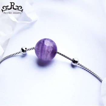 Rinntin 100% 925 Sterling Silver Women Bracelets amp; Bangles Amethys Purple Bead Link Bracelet With Extension Chain Jewelry TPSB10
