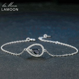 Lamoon 5X7mm Teardrop 100% Real Blue Sapphire 925 Sterling Silver Jewelry  S925 Charm Bracelet LMHI036