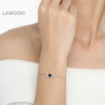 Lamoon 5X7mm Teardrop 100% Real Blue Sapphire 925 Sterling Silver Jewelry  S925 Charm Bracelet LMHI036
