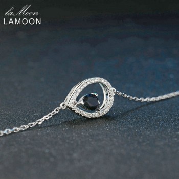 Lamoon 5X7mm Teardrop 100% Real Blue Sapphire 925 Sterling Silver Jewelry  S925 Charm Bracelet LMHI036