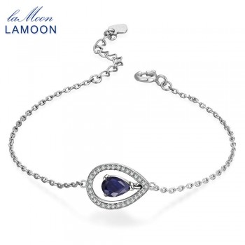 Lamoon 5X7mm Teardrop 100% Real Blue Sapphire 925 Sterling Silver Jewelry  S925 Charm Bracelet LMHI036