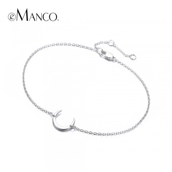 e-Manco Gold Moon Bracelets 925 Silver Crescent Trendy Charm Bracelet Women Fine Jewelry Simple Gold Chain Link Party Bracelets