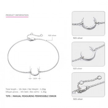 e-Manco Gold Moon Bracelets 925 Silver Crescent Trendy Charm Bracelet Women Fine Jewelry Simple Gold Chain Link Party Bracelets