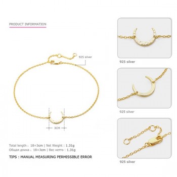 e-Manco Gold Moon Bracelets 925 Silver Crescent Trendy Charm Bracelet Women Fine Jewelry Simple Gold Chain Link Party Bracelets