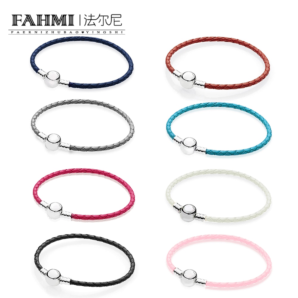 FAHMI 100% 925 Sterling Silver Charming Round Buckle Head Basic Leather Hand Strap Classic Casual Women Suitable Gift Original