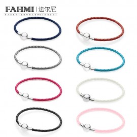 FAHMI 100% 925 Sterling Silver Charming Round Buckle Head Basic Leather Hand Strap Classic Casual Women Suitable Gift Original