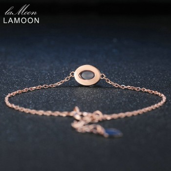 LAMOON Simple 8x6mm 100% Natural Oval Pink Rose Quartz 925 Sterling Silver Jewelry  S925 Charm Bracelet LMHI023