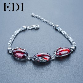 EDI Alice Natural Chalcedony Stone Mystic Red Garnet  Bracelets For Women Bohemian Vintage Style Sterling Silver Fine Jewelry