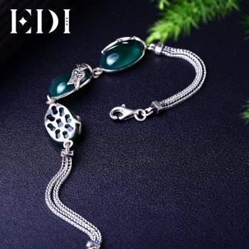 EDI Alice Natural Chalcedony Stone Mystic Red Garnet  Bracelets For Women Bohemian Vintage Style Sterling Silver Fine Jewelry