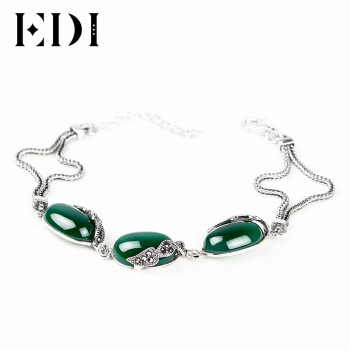 EDI Alice Natural Chalcedony Stone Mystic Red Garnet  Bracelets For Women Bohemian Vintage Style Sterling Silver Fine Jewelry