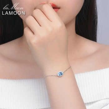LAMOON Classic 6x8mm 100% Natural Oval Blue Topaz 925 Sterling Silver Jewelry  S925 Charm Bracelet LMHI019