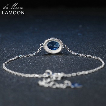 LAMOON Classic 6x8mm 100% Natural Oval Blue Topaz 925 Sterling Silver Jewelry  S925 Charm Bracelet LMHI019