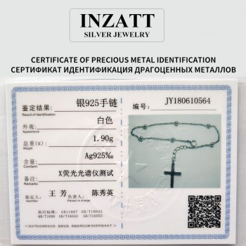 INZATT Classic 925 Sterling Silver Glossy Cross Round Beads Bracelet For Women Metal Chain Link Fine Jewelry Birthday Party Gift